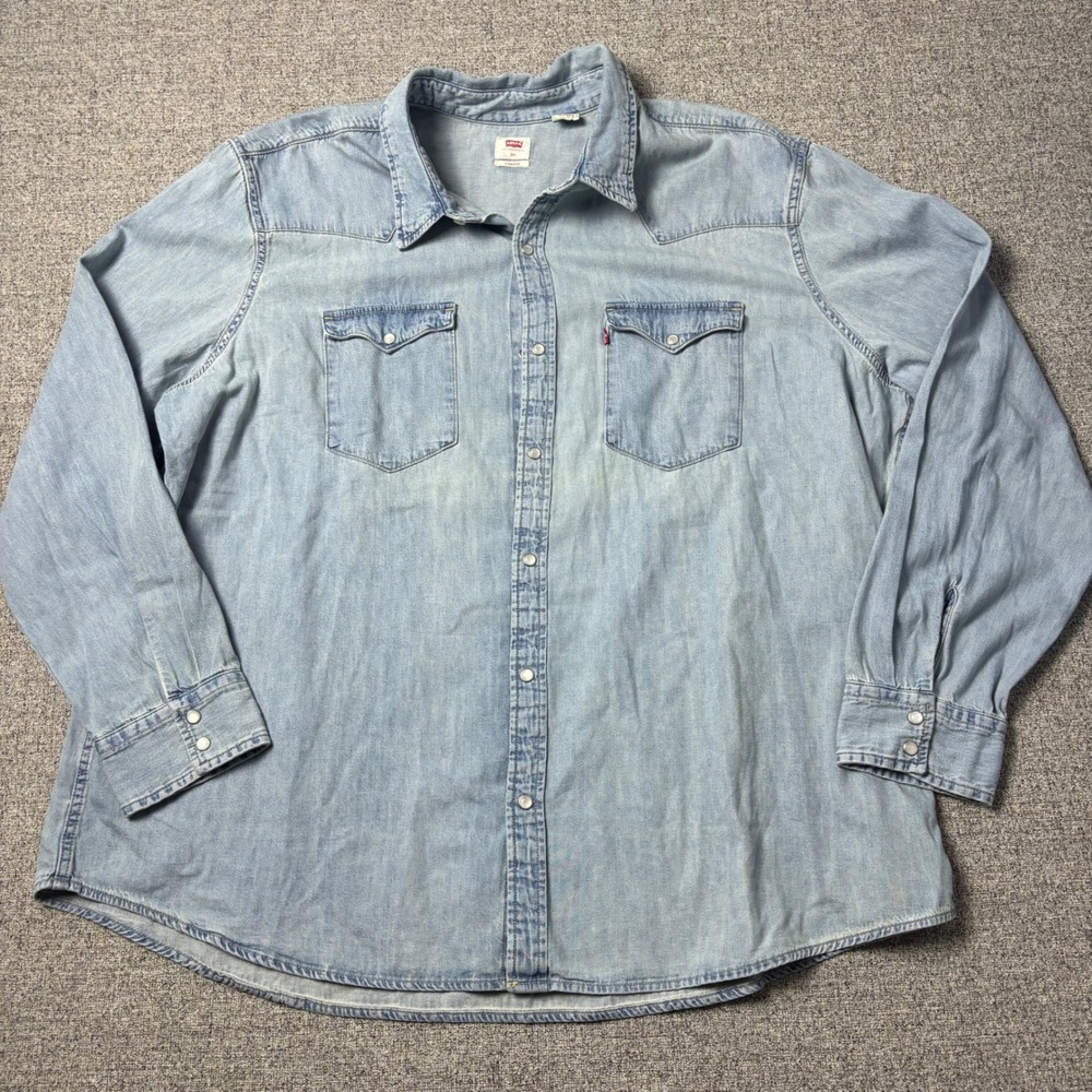 Levis Shirt Mens 3XL Standard Western Light Blue Snap Button Denim Long Sleeve